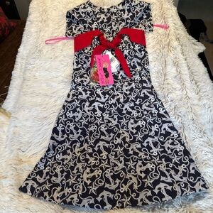 Betsey Johnson Navy and White Anchor Dress with Red Accents